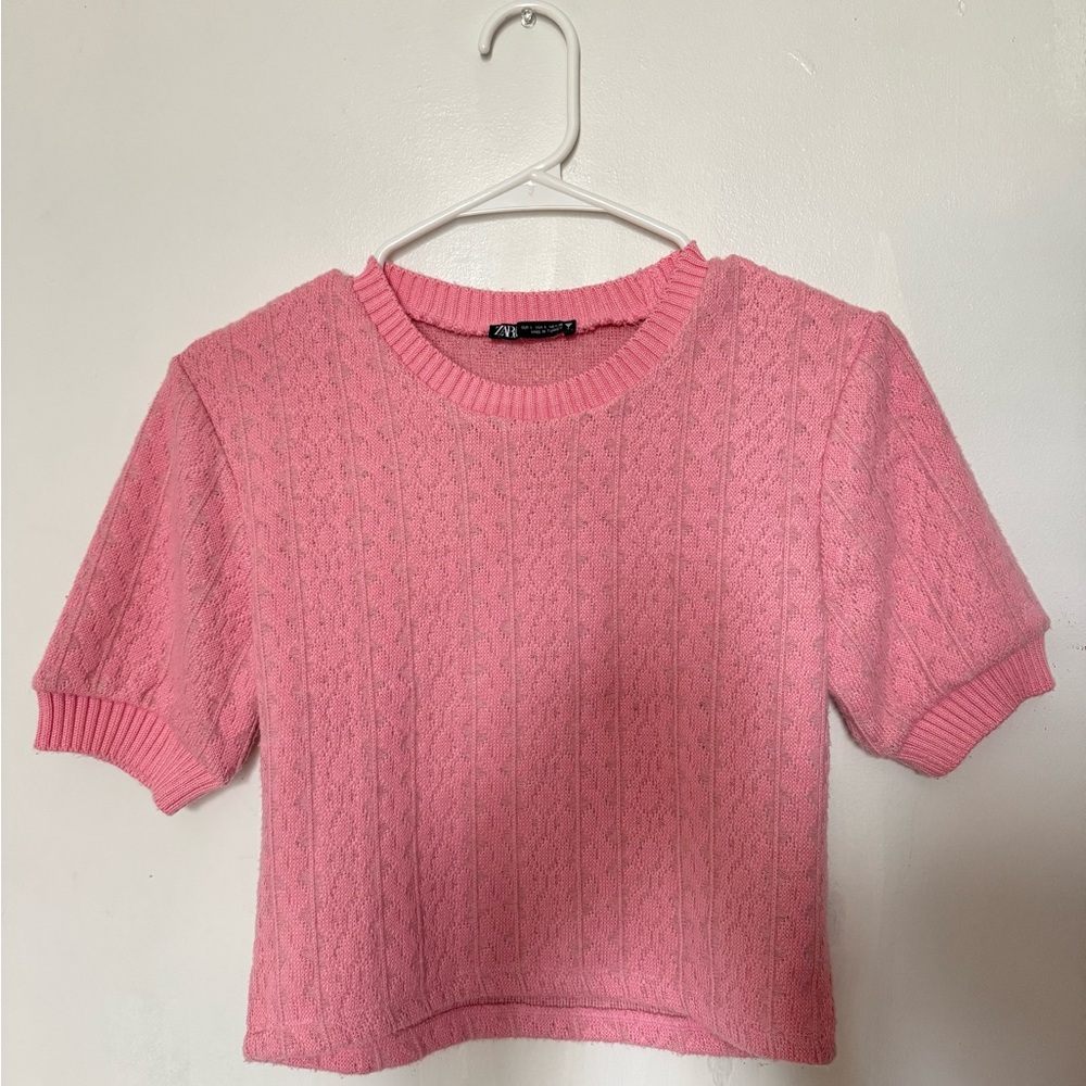Zara Pink Crew Neck with Textured Knit